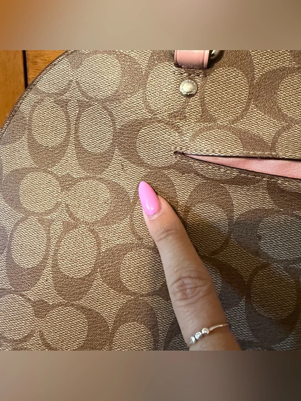 Coach Sierra Pink Trim Brown Signature Dome Satchel